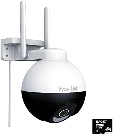 Vyze-Link WiFi PTZ Güvenlik Kamerası Dış Mekan, 2.4 GHz Bant, 4MP Video, 24/7 Döngü Kaydı, insan filtresi Algılama,