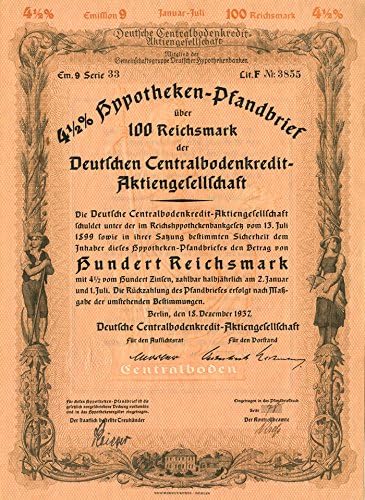 Deutschen Centralbodenkredit-Aktiengesellschaft - Stock Certificate