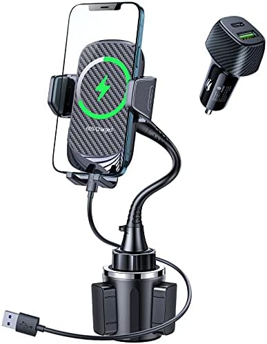 [Hızlı Şarj] andobil 15in Kablosuz Araç Şarj Cihazı, [Yükseltilmiş Güvenli Çip] Adaptörlü Qi Araç Kupası Telefon Montajı