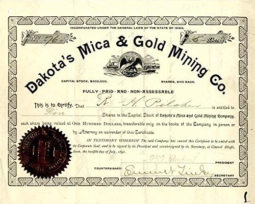 Dakota'nın Mika ve Altın Madenciliği A. Ş. - Stok Sertifikası
