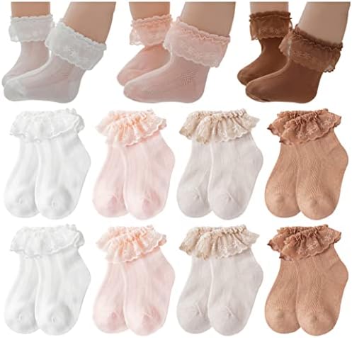 QandSweet Bebek Kız Kuşgözü Dantel Çiçek Çorap Ayak Bileği Çorap Yenidoğan Bebek Tulumları Çocuklar