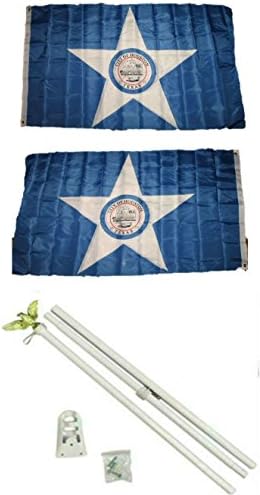 AES Şehir Houston 3'x5' Polyester 2 Kat Çift Taraflı Bayrak 6' Beyaz Bayrak Direği Kiti Kartal Topper