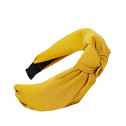 HYSGM kadın moda yay Düğüm Hairband Düz renk geniş saç baş çember rahat kafa bandı (Sarı)