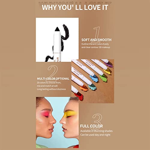 20 Renk Krem Göz Farı Çubuğu, Mat Işıltılı Yüksek Pigmentli Uzun Ömürlü Su Geçirmez Göz Farı Kalemi, Kadınlar için