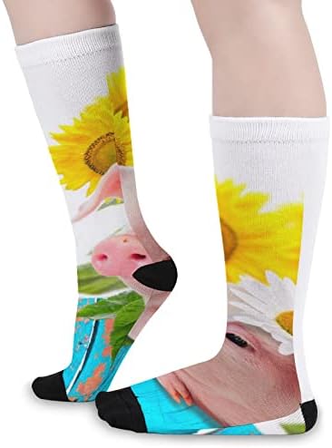 Komik Domuz Ayçiçeği Renk Eşleştirme Yüksek Çorap Moda Spor sıcak tutan çoraplar Erkekler Kadınlar için