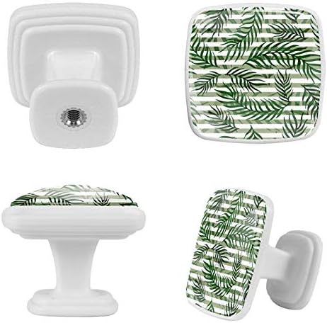 Idealıy Tropikal Yapraklar Beyaz Yeşil Çizgili Çekmece Kolları Çeker Dolap Tuvalet Masası Dresser Topuzu çekme kolu