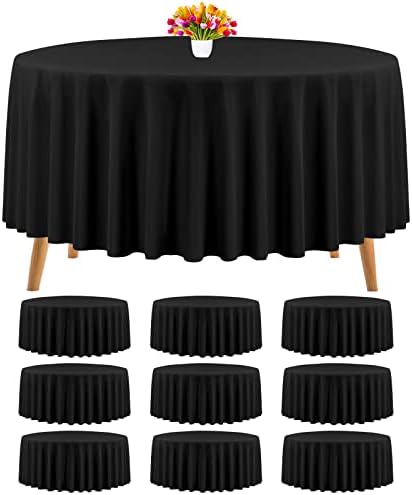 Teruntrue 10 Packs Yuvarlak Masa Örtüsü Toplu Yıkanabilir Polyester Kumaş Masa Örtüleri 108 İnç Siyah Yuvarlak Polyester