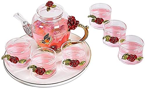 LİANXİAO-Avrupa Çay Seti Emaye Renk Su Bardağı Çiçek Çay Seti Cam Çiçek Meyve Çiçek Demlik Demlik Seramik Kemik Çini