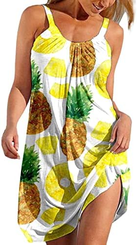 Fragarn Dantelli Elbise Kadınlar için, Bayanlar Boho yaz elbisesi Seksi Kolsuz Baskı Hawaiian Rahat Gevşek Rahat Mini