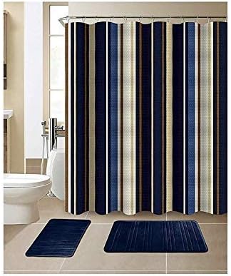 Tüm Amerikan Koleksiyonu 15 Parçalı Banyo Seti 2 Hafızalı köpük banyo paspasları ve Eşleşen Duş Perdesi / Tasarımcı