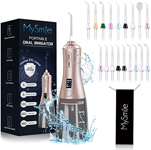 MySmıle Güçlü Akülü 350 ML Su Diş Pensesinde Taşınabilir OLED Ekran Oral Irrigator ile 5 Basınç Modları 18 Değiştirilebilir