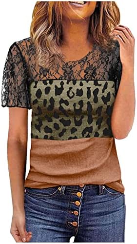Bayan Şık Üstleri Moda Kısa Kollu Gömlek Dantel Patchwork T-Shirt Yaz Yuvarlak Boyun Tees Seksi Zarif Bluzlar