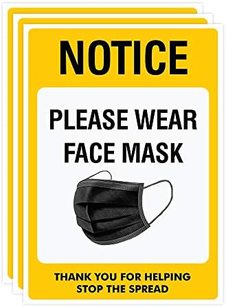 Yüz Maskesi Gerekli İşaret Çıkartmaları 03'lü Paket Çıkartmaları Girmeden Önce Yüz Maskesi Takın Boyut 7 x 10 inç