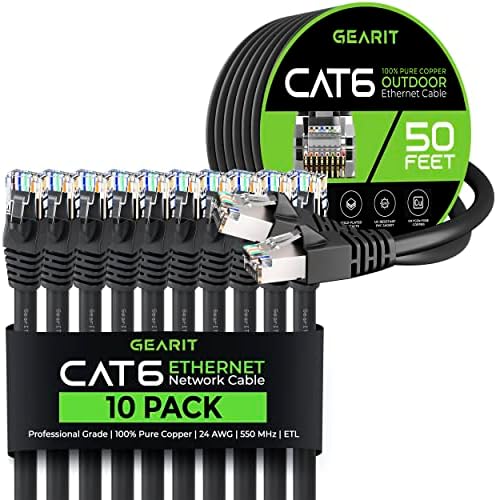 GearIT 10 Paket 7ft Cat6 Ethernet Kablosu ve 50ft Cat6 Kablosu