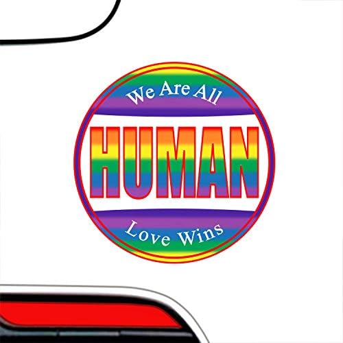 LGBT Hepimiz İnsanız Gökkuşağı Eşcinsel Gururu Tampon-Etiket-Aşk Kazanır Premium Vinil Çıkartma 3 X 3 | Araba Oto