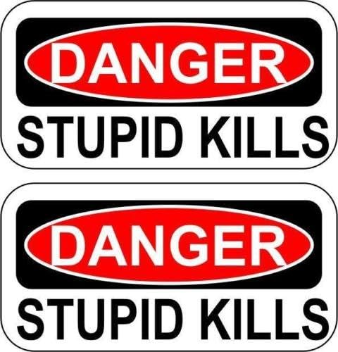 (2 PAKET) StickerDad ® tarafından Tehlike Aptal Öldürür - boyut: 2 X 1 renk: SİYAH/BEYAZ/kırmızı - Baret, Kask, Pencereler,