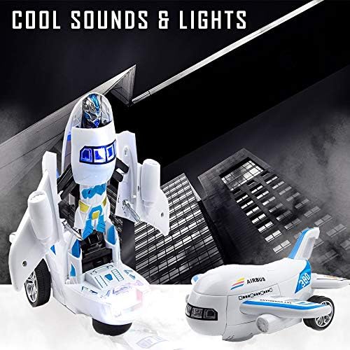 Oyuncak deformasyon uçak oyuncak Robot, pille çalışan Robot oyuncakrenkli led ışık ve gerçekçi sesler ile, çarpma