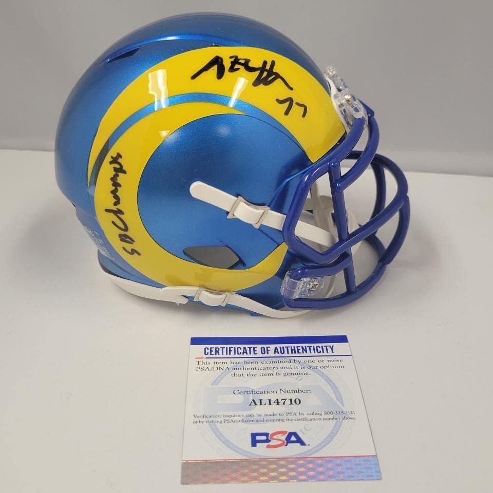 Andrew Whitworth, SB LVI Şampiyonları!LA Rams Mini Kask ~ PSA / DNA COA İmzalı NFL Mini Kasklar