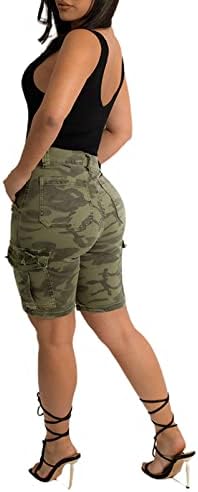 Famnbro kadın Camo Şort Orta Uzunlukta Yırtık kot şort Kamuflaj Yüksek Belli Kot kısa pantolon