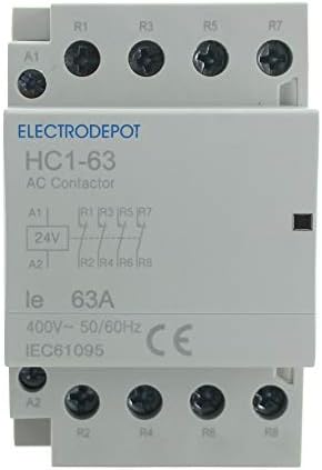 Electrodepot 63 Amp 4 Kutuplu Normalde Kapalı IEC 400V Kontaktör (Sessiz Çalışma) - 24V Bobin, Motor Yükü 40A ve Aydınlatma