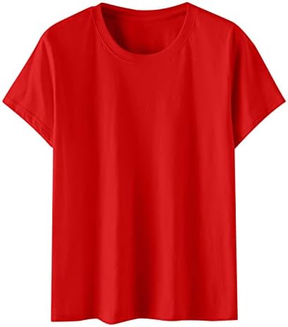 Kadın Yaz Kısa Kollu Gömlek Tops Ekip Boyun Rahat Egzersiz T Shirt Düz Renk Temel Tee Moda Gevşek Fit Bluz