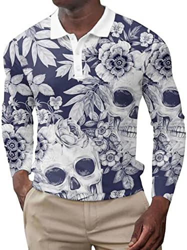 XXBR erkek Cadılar Bayramı polo gömlekler, Komik Grafik Uzun Kollu İskelet Kabak Golf Üst parti giysileri Yenilik