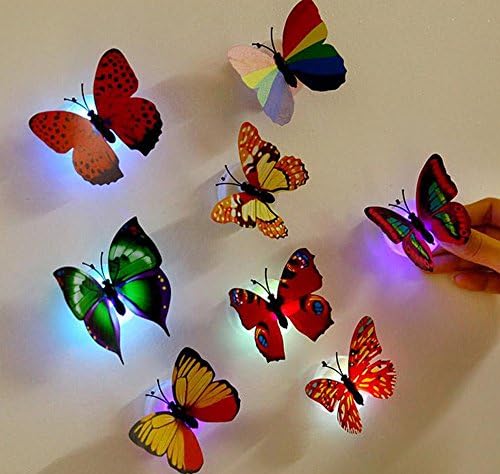 U / D 10 Adet 3D LED dekoratif kelebek Gece Lambası Sticker Tek ve Çift Duvar Lambası Bahçe Arka Bahçe Çim Parti Kreş
