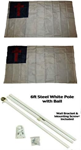 AES Hıristiyan 3'x5' Polyester 2 Kat Çift Taraflı Bayrak 6' Beyaz Bayrak Direği Kiti ile Top Topper