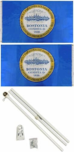 AES Şehir Boston 3'x5' Polyester 2 Kat Çift Taraflı Bayrak 6' Beyaz Bayrak Direği Kiti ile Top Topper
