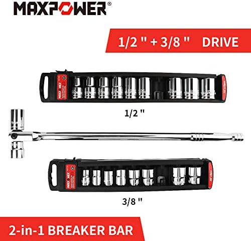 MAXPOWER 1/2 inç ve 3/8 inç Sürücü Çift sürücülü 18 inç Kesici Çubuk Esnek Tutamak Fosfatlı sürücü