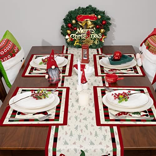 Noel Gnome Placemats 4 Set Noel Ağacı Kırmızı Geri Dönüşümlü yer paspasları yemek masası Paspaslar Noel Tatil Partisi