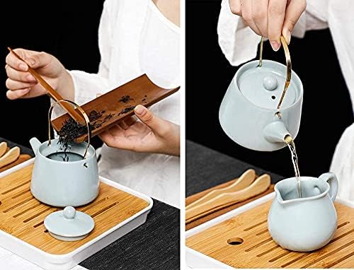 LİANXİAO Seyahat çay seti Taşınabilir Seramik Kung Fu çay seti Tepsi ile çay poşetleri Ofis Ev Eşyaları