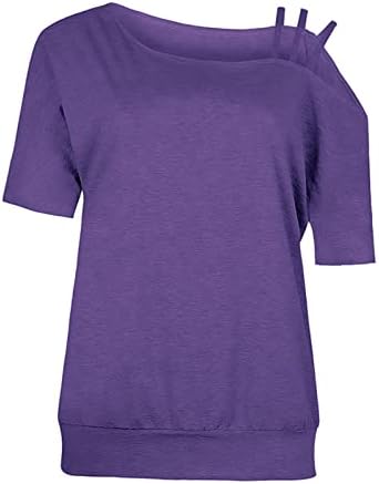Kadınlar için Tops, bayan Casual Yaz Tek Kapalı Omuz Strappy T Shirt Kısa Kollu Katı Bluz Gömlek