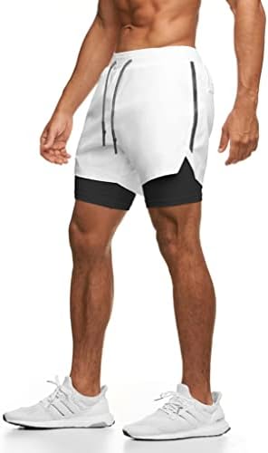 Aııhoo Erkek 2 in 1 Koşu Atletik egzersiz şortu Hızlı Kuru Yüzmek Mayo Astar fermuarlı cepler ve havlu askısı