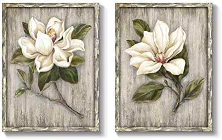 TAR TAR STUDİO Beyaz Çiçek Manolya Tuval Duvar Sanatı: Banyo Oturma Dekoru için Ahşap Arka Plan Tuvali Üzerinde Çiçek