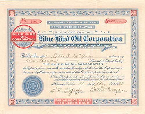 Blue Bird Oil Corp - Stok Sertifikası