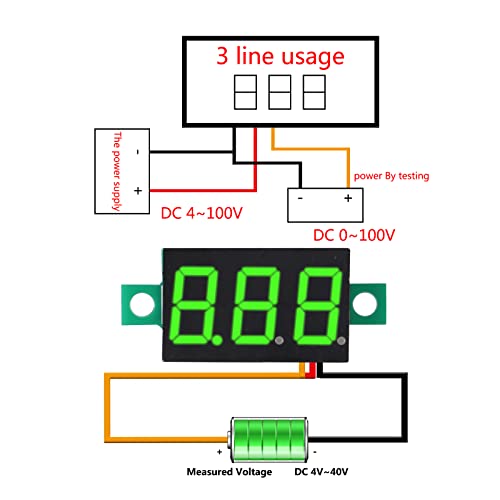 QCCAN 0.36 inç 3 Telli LED Ultra Küçük 0-30V DC Mini Dijital Voltmetre Led Gerilim Ekran Kırmızı / Mavi / Yeşil Üç