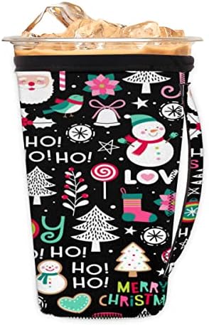 Noel Santa Kardan Adam Siyah Kullanımlık Buzlu Kahve Kollu Kolu Neopren kupa kılıfı Soda, Latte, Çay, İçecekler, Bira