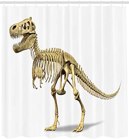 Ambesonne Dinozor Duş Perdesi, ilkel Yaban Hayatı Konsept Fosil Hayvan İskelet Paleontoloji Predator Yaratık, kumaş