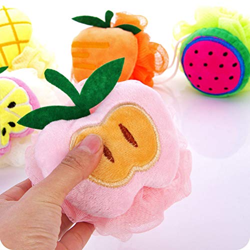 Lurrose 4 adet Meyve Şekli Banyo Süngeri Sevimli sünger Duş Topu vücut kesesi Kadınlar Kızlar Çocuklar için(Rastgele