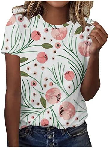 Kadın İlkbahar & Yaz Üstleri 2023 Casual Ekip Boyun T-Shirt Çiçek Baskı Kısa Kollu Üstleri