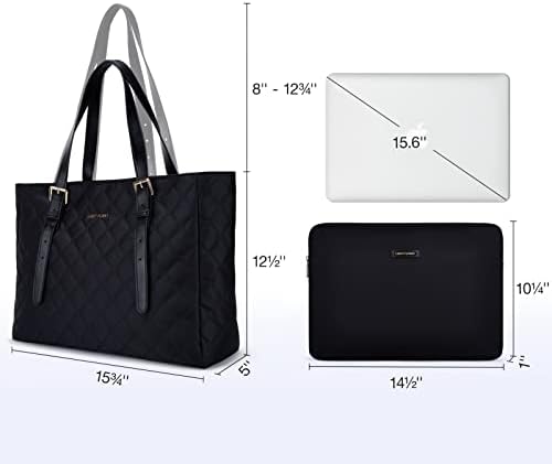 HAFİF UÇUŞ Tote Çanta Kadınlar için, Üst Kolu Çanta 15.6 inç laptop çantası Kapitone Tote Cep Siyah Tote İş Çantası