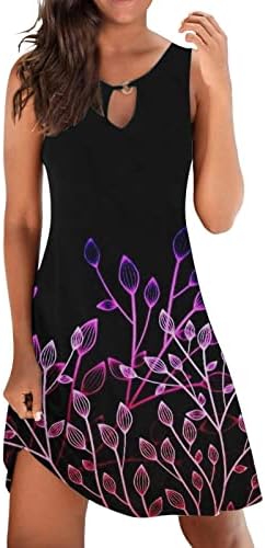 Bayanlar Boho Elbise 2023 Yaz Çiçek Baskı Kolsuz Midi Elbiseler Şerit Renk Bloğu Eşleşen İnce Sundress