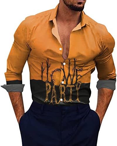 ZDDO erkek Casual Düğme Aşağı Gömlek, Cadılar Bayramı İskelet Baskı turn-aşağı Yaka havai gömleği Uzun Kollu Plaj