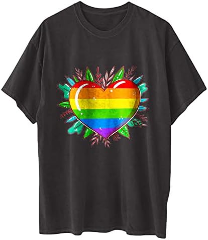 Gökkuşağı Aşk Üstleri Kadın Büyük Boy T-Shirt sevgililer Günü Hediyesi Gömlek Grafik Tees Casual Kısa Kollu Tunik