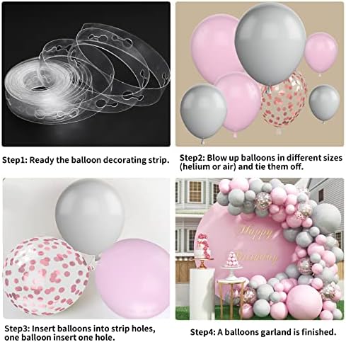 Pembe Balon Garland Kemer Kiti, 95 Adet Gri Pembe Konfeti Lateks Balonlar Bebek Duş Düğün Doğum Günü Mezuniyet Yıldönümü