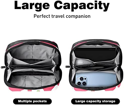 Taşıma çantası Seyahat kılıf çanta USB kablo düzenleyici Cep Aksesuar Fermuar Cüzdan, Pembe Çilek İnek Desen Karikatür