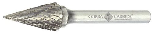 Cobra Karbür 11399 Mikro Taneli Katı Karbür Normal Uzunlukta Çapak, Çift Kesim, Şekil M SM-2, 1/4 Sap Çapı, 1/4 Kafa