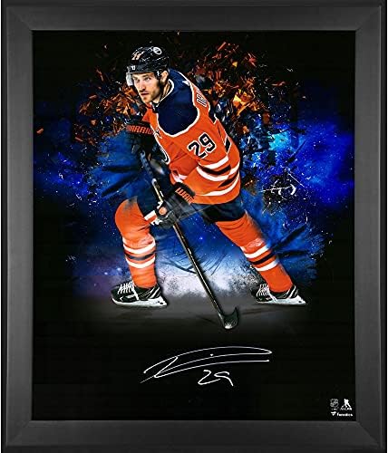 Leon Draisaitl Edmonton Oilers, Odak Fotoğrafta İmzalı 20 x 24 Çerçeveli-İmzalı NHL Fotoğrafları