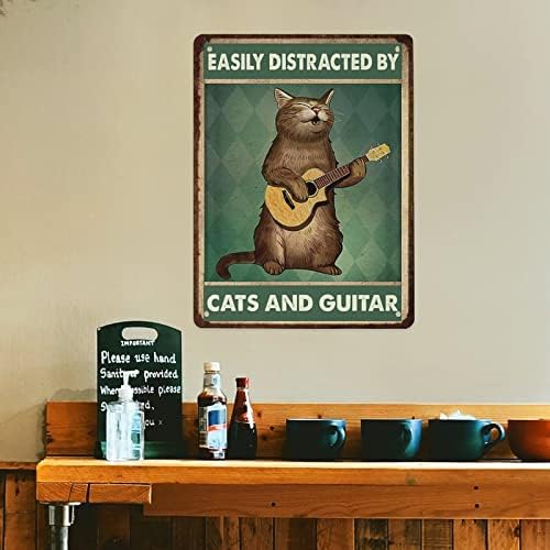 Garaj için Metal Tabelalar Kediler ve Gitar tarafından Kolayca Dikkati Dağılır Aşk Kedileri ve Gitar Vintage Komik